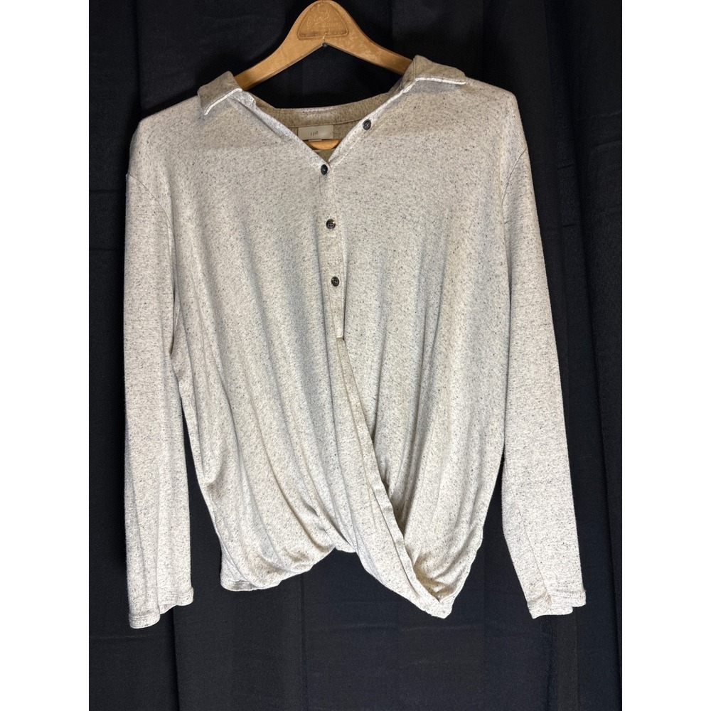 J. Jill Grey Heathered Surplice Crossover Long Sleeve Top XL Petite